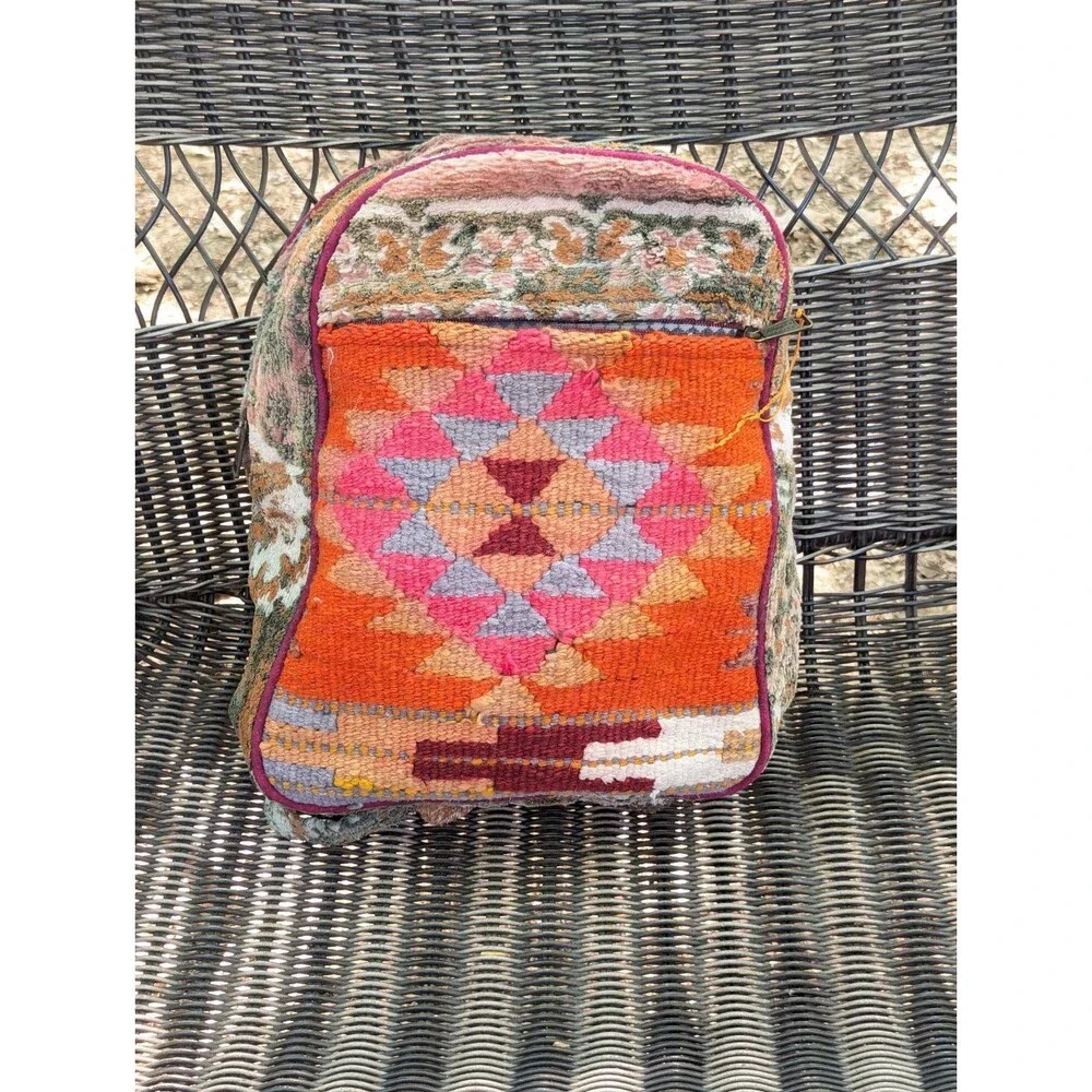 Vintage Kilim Carpet Backpack Woven Wool Rug Boho Whimsigoth Southwest Geometric